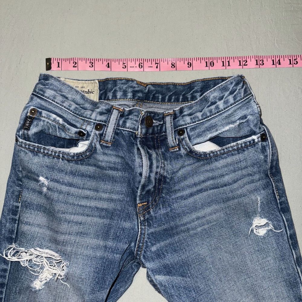 Abercrombie & Fitch Jeans Girls 16 Blue Denim 100% Cotton Slim-Fit Distressed - Picture 5 of 7